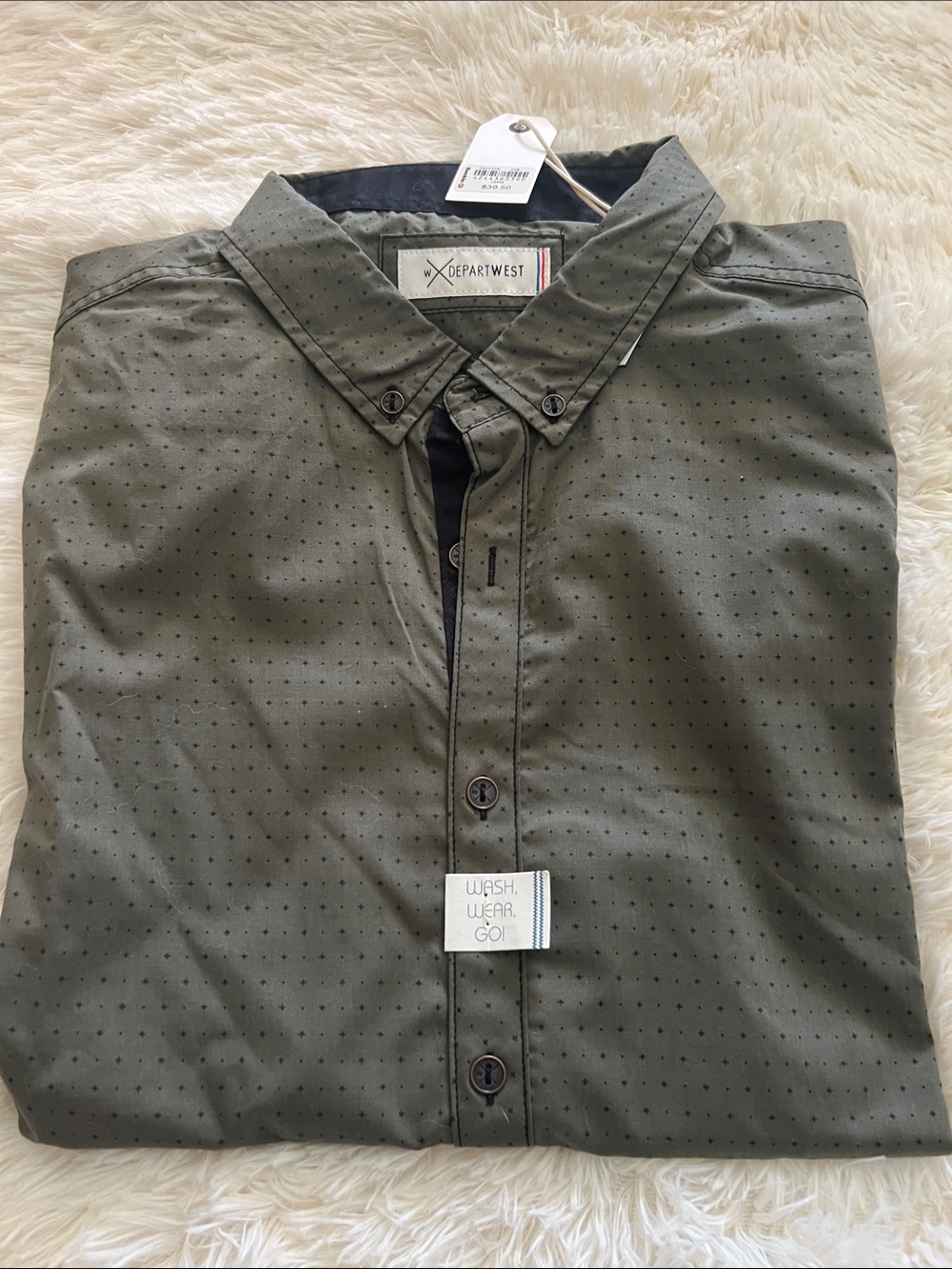 Departwest Men's Olive Long sleeve Microdot Button-Down Shirt